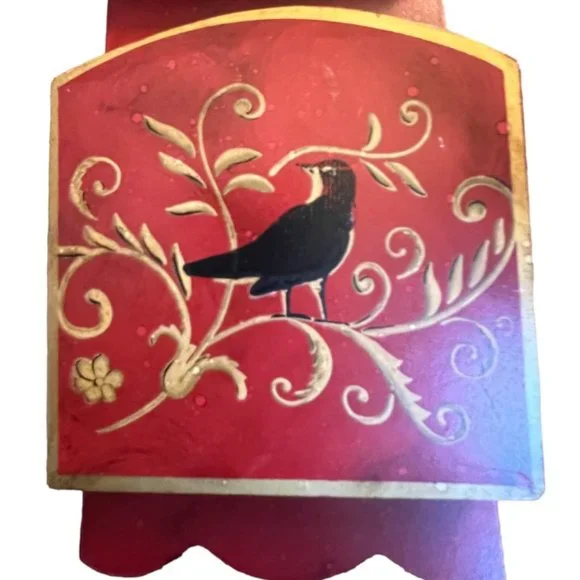 Handpainted Wooden Mail Caddy Heart Cutout Scalloped Edge Attached Hangers 18" T - Picture 5 of 12